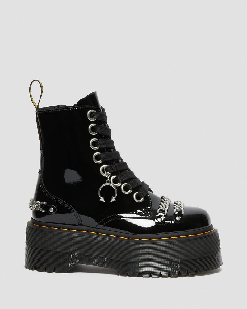 Botas Plataforma Dr Martens Jadon Max Chain Charol Cuero Mujer Negros | MX 540LIS